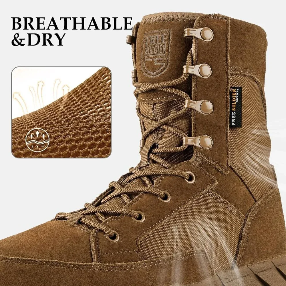 ⚡ Men's Deep Brown Combat Suede Leather Lightweight Military Work Desert Boot